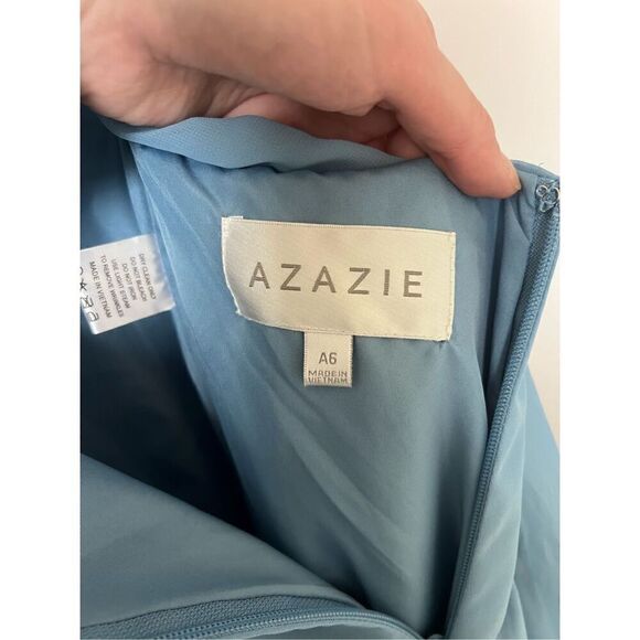 Azazie blue sleeveless ruffle maxi dress size 6 - Picture 5 of 7